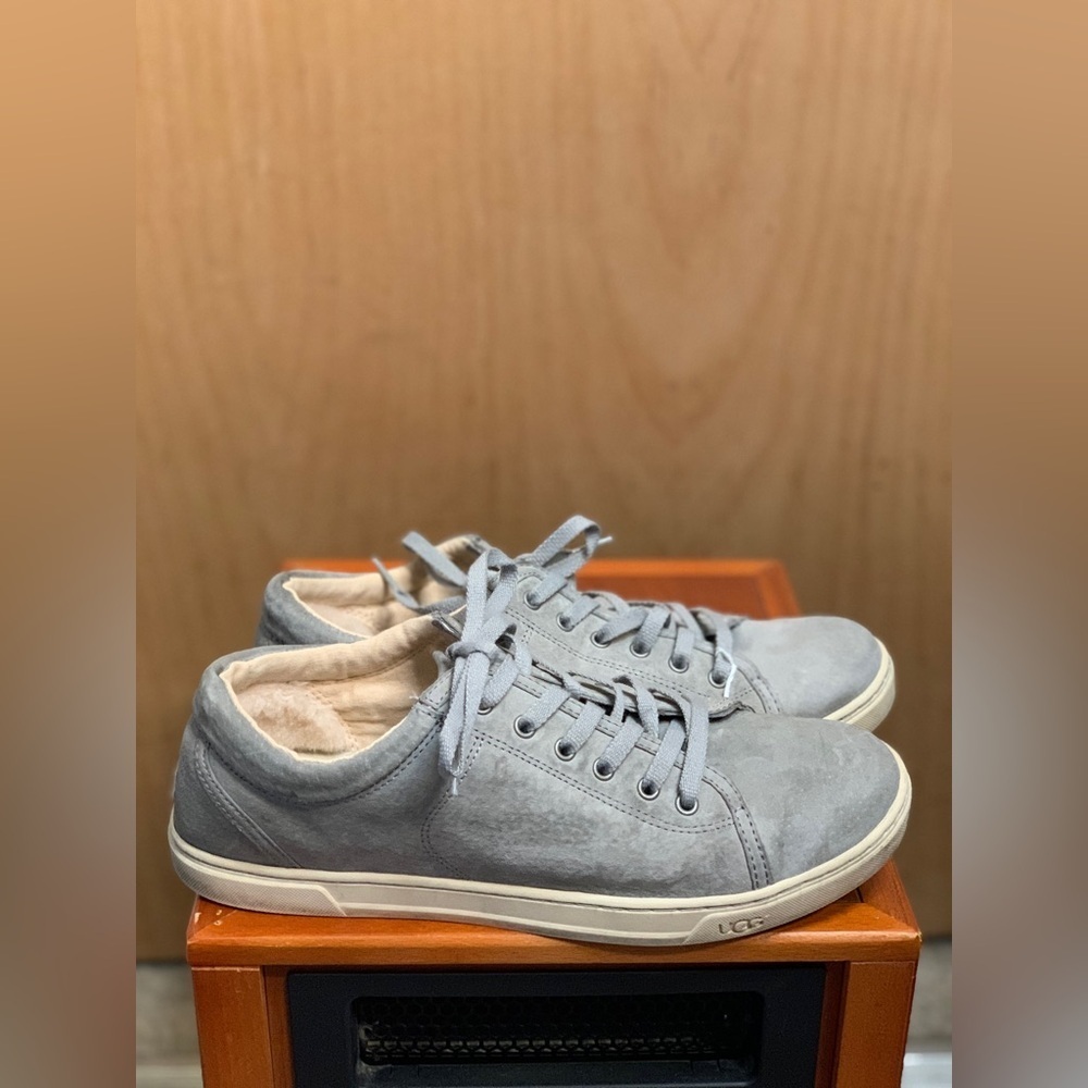 UGG Light Gray Suede Leather Men's Sneakers With Fur Lining. Size-11
